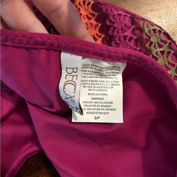 BECCA Driftwood Adela Crochet Hipster Bikini Bottom Swim Pomegranate NEW Size S - Picture 3 of 7